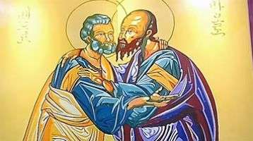 Mural of Sts Peter and Paul painted by Columban Fr. Jason Antiquera