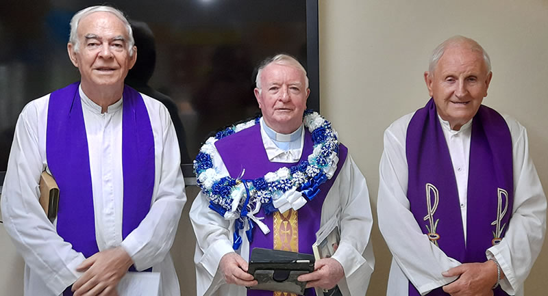 Fr. John McAvoy, center, with Frs. Frank Hoare, left, and Donal McIlraith