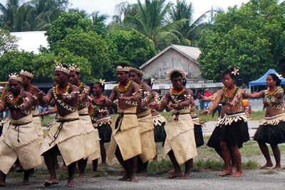 Dance troop performs on Kiribati Independence at Bairiki