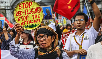 Filipino rights activists protest against Red-Tagging