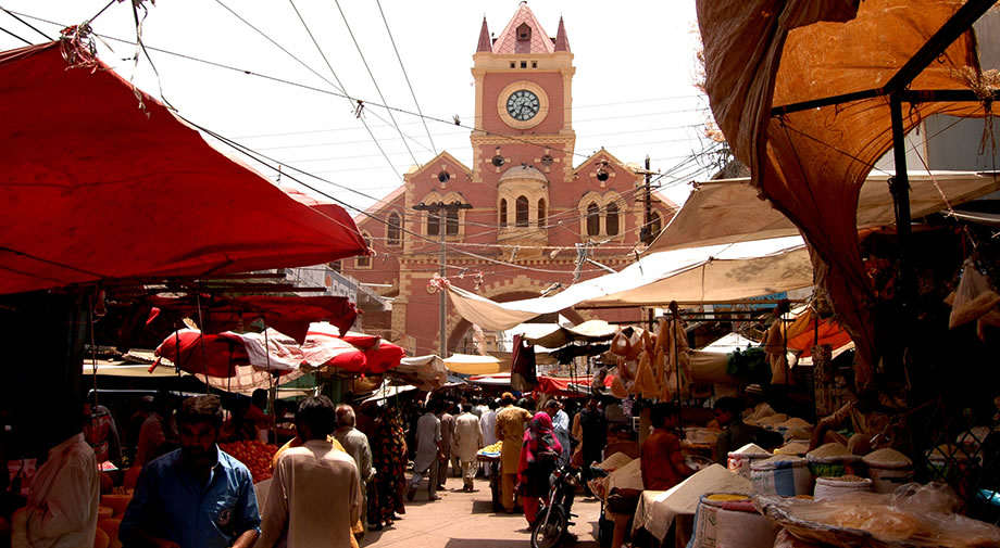 Hyderabad Naval Rai Market Clock Tower built in 1814 in Pakistan.
