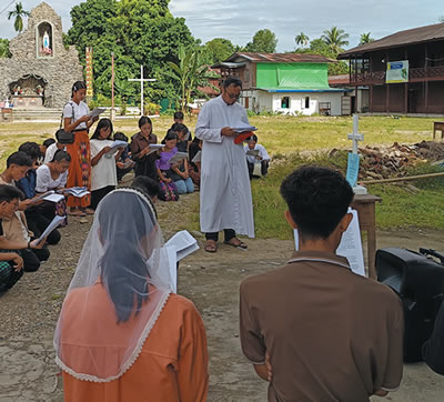 Students and Fr. Kurt during the journey