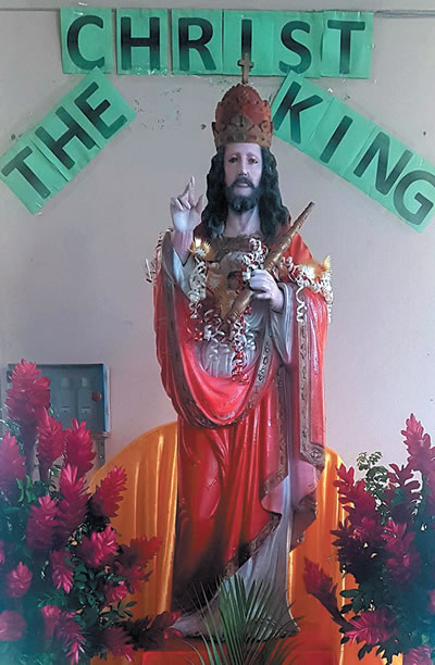 Christ the King statue decorated for the feast day