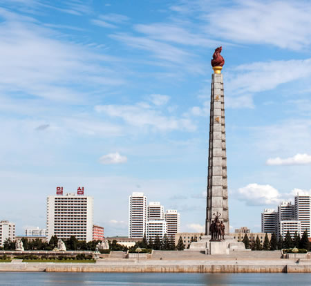 Juche Tower on the east bank of the River Taeong