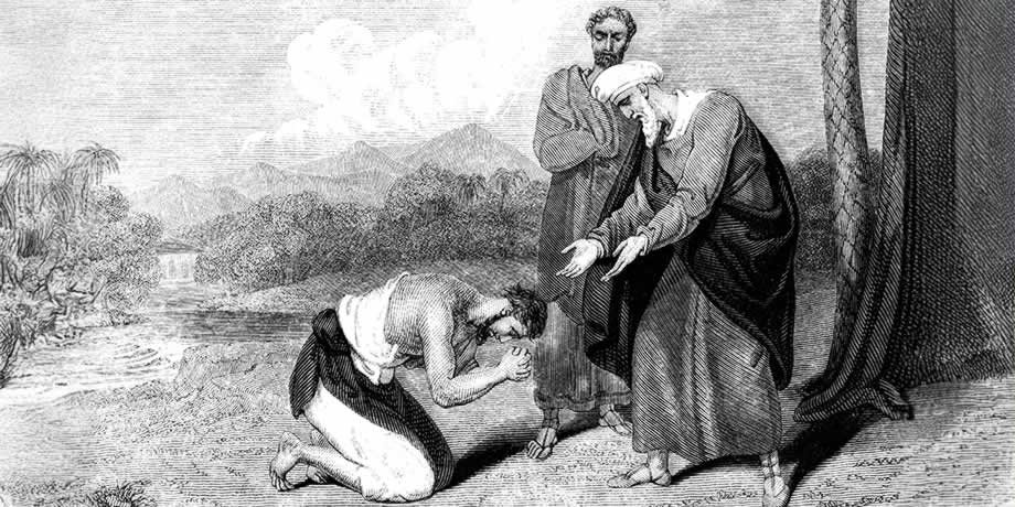 Parable of the Prodigal son. Father welcomes back son.