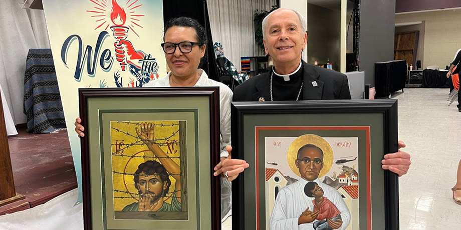El Paso Bishop Mark Seitz (right) and Christina Coronado, director of the Columban Pastoral Program, were honored at the 