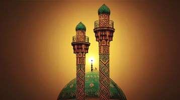Two spires peek above a green dome of a building