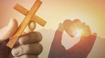 Mountain image with a cross and heart