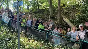 Pilgrims pause on their walk