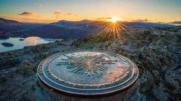 Daybreak over a mountainous lake