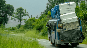 Philippine bus moves down a highway