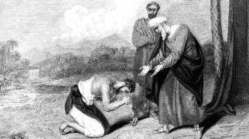 Parable of the Prodigal son. Father welcomes back son.