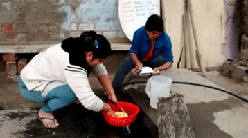 Volunteers preparing a meal at the soup kitchen.