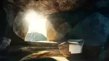 Inside the tomb of Jesus looking out