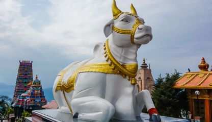 Statue of the sacred cow in Namchi Chardham in Sikkim, India