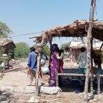 A family's makeshift shelter