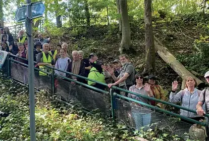 Pilgrims pause on their walk
