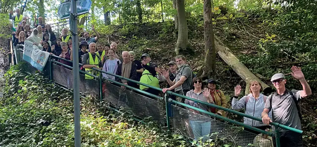 Pilgrims pause on their walk