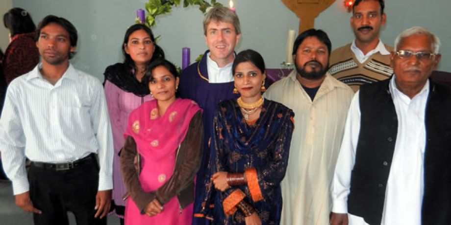 Columban Fr. Liam O'Callahan with members of the parish