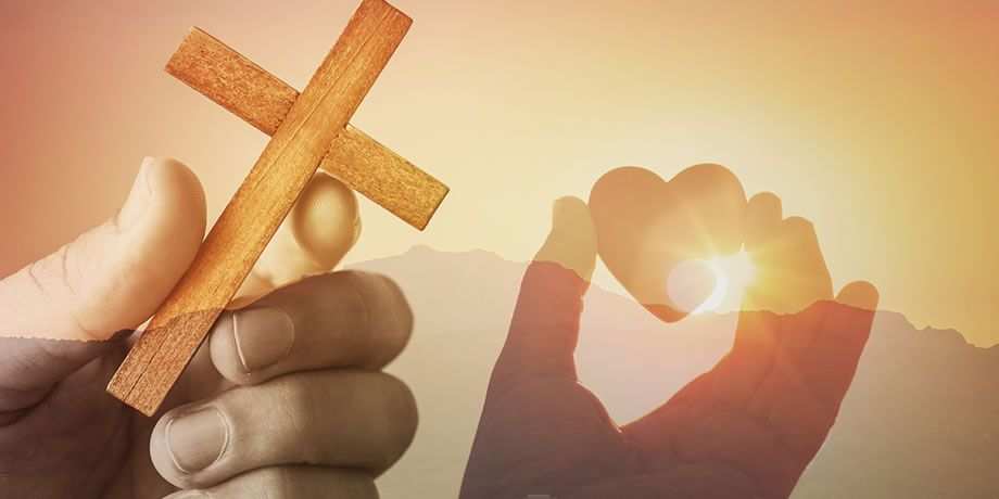Mountain image with a cross and heart