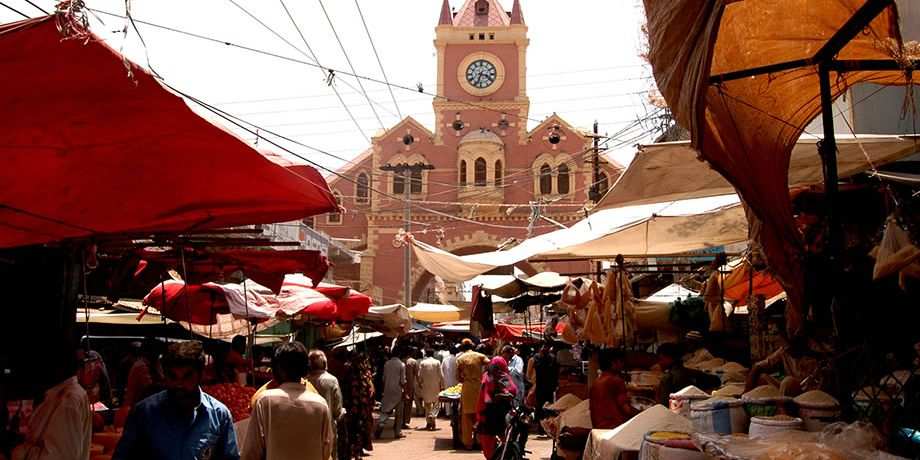 Hyderabad Naval Rai Market Clock Tower built in 1814 in Pakistan.