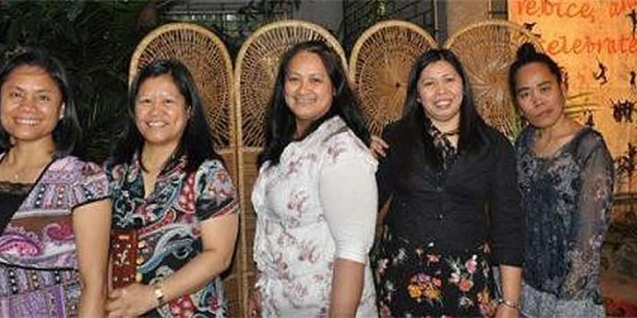 Columban Lay Missionaries, from left, Virgie Tanate, Marivic Quilab, Marifei Padao, Lenette Toledo and Lorelei Ocaya