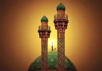 Two spires peek above a green dome of a building